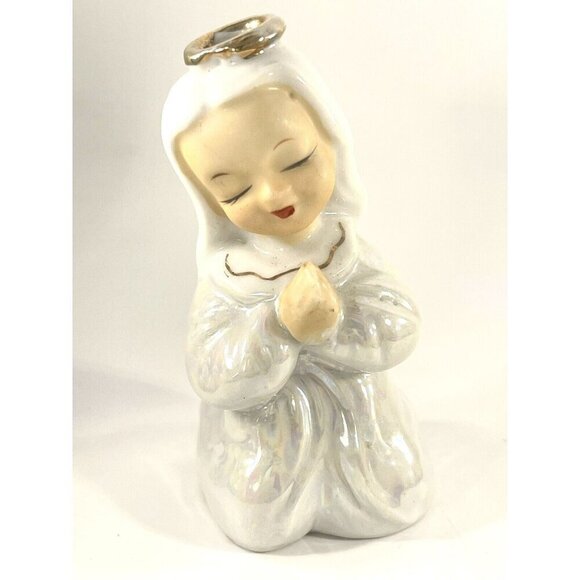 MCM Porcelain Praying Angel Figurine 3.75” Japan Lusterware Iridescent Pearl - Picture 1 of 7